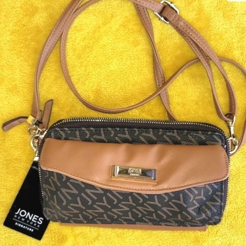 Jones New York Tan and Black Signature Crossbody Bag